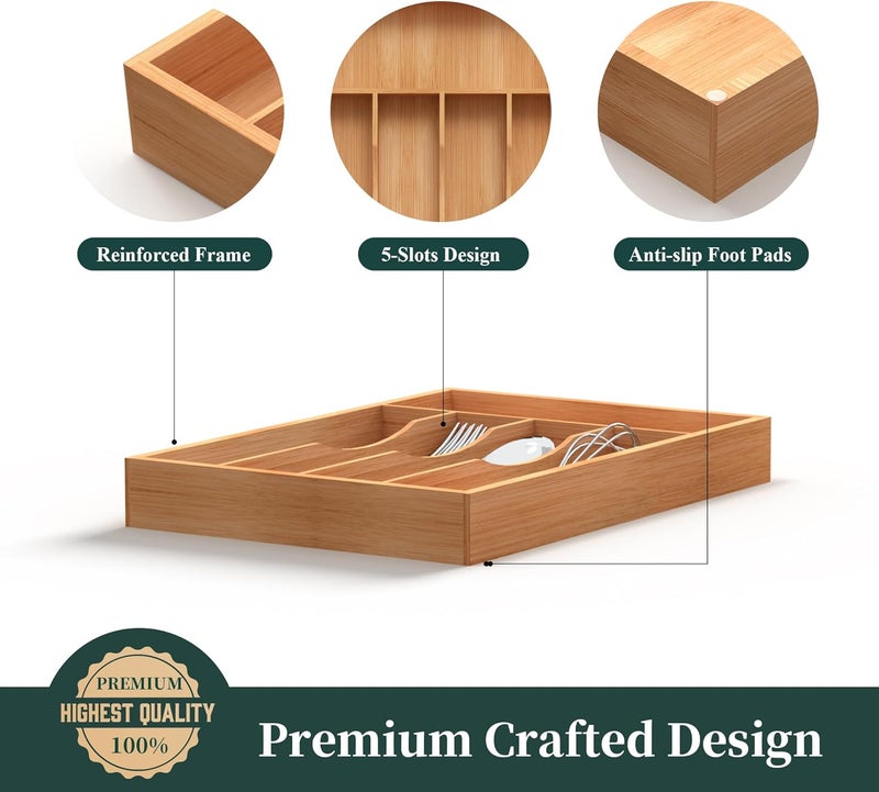 BEKVEM Bamboo Silverware Organizer, Kitchen Drawer Organizer, Utensil Holder, Cutlery Tray & Spoon Flatware Storage with Grooved Drawer Dividers (5 Slots, Natural) - Image 5